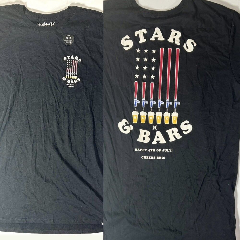 NWT M Hurley 4th Of July Soft Shirt Black Men’s Patriot Stars & Bars Beer